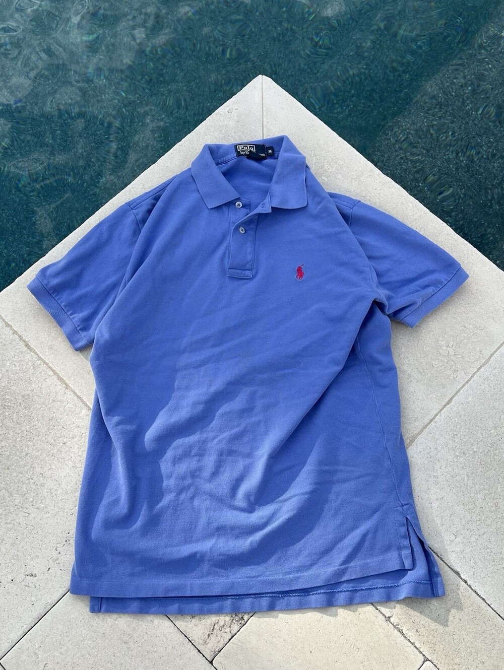 RALPH LAUREN POLO-Sz. M Classic Short Sleeve Shirt-Royal Blue-Cotton